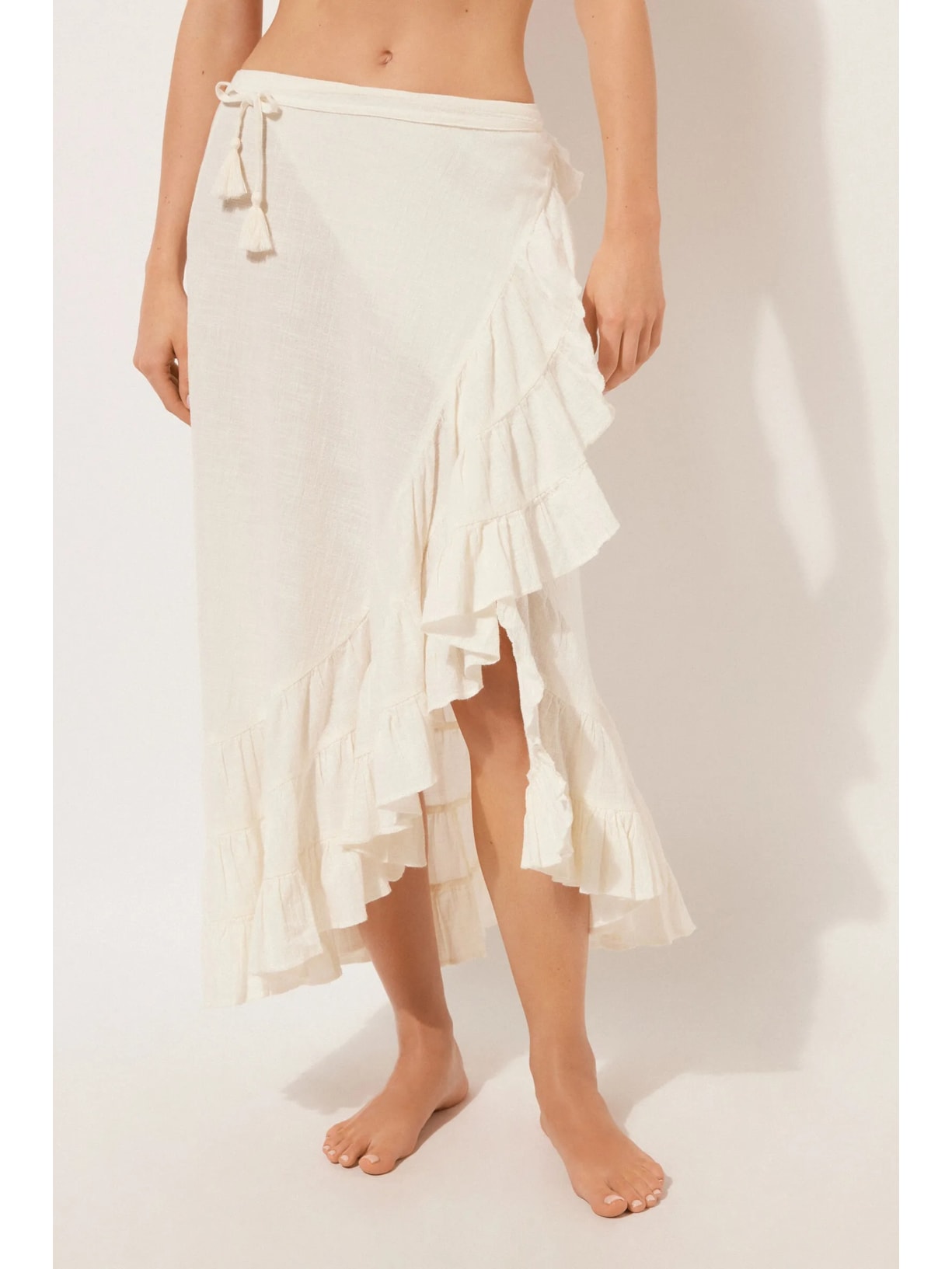 Saia Comprida Com Babados Off-White Calzedonia