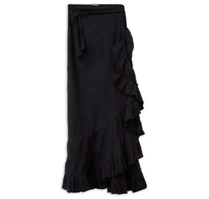 Saia Comprida Com Babados - Preto