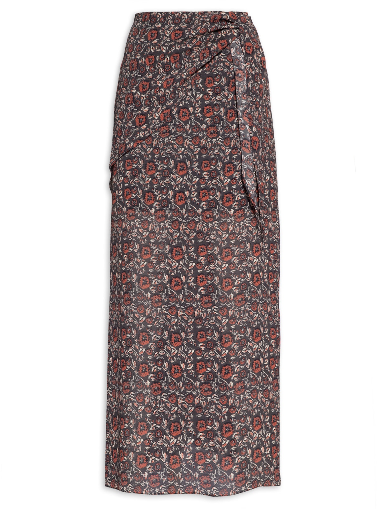 Saia Crepe Estampa Primula - Cinza