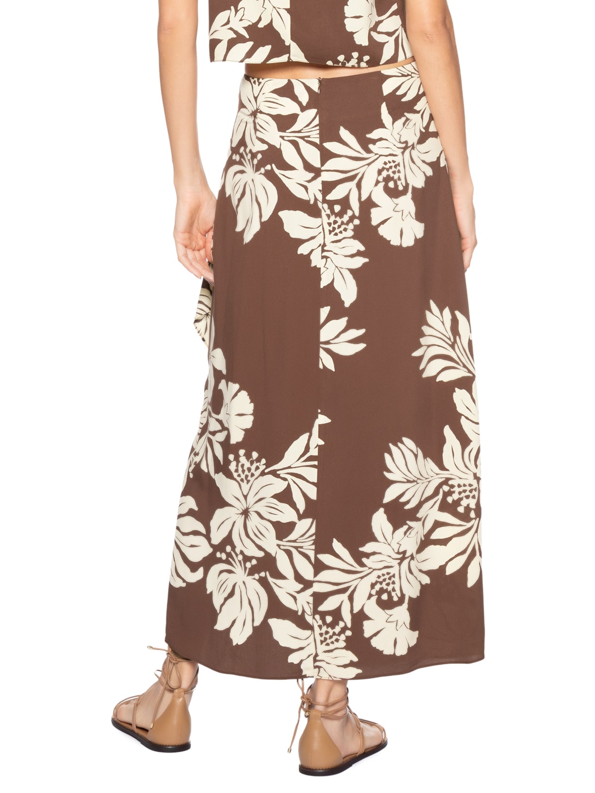 Saia Cropped Pareô Estampa Bela Flor Marrom Dress To