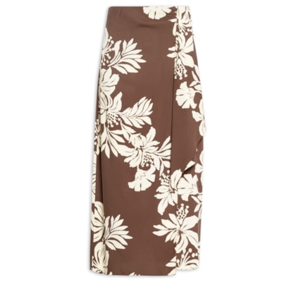 Saia Cropped Pareô Estampa Bela Flor - Marrom