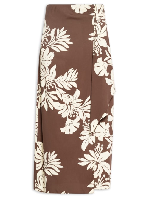Saia Cropped Pareô Estampa Bela Flor - Marrom
