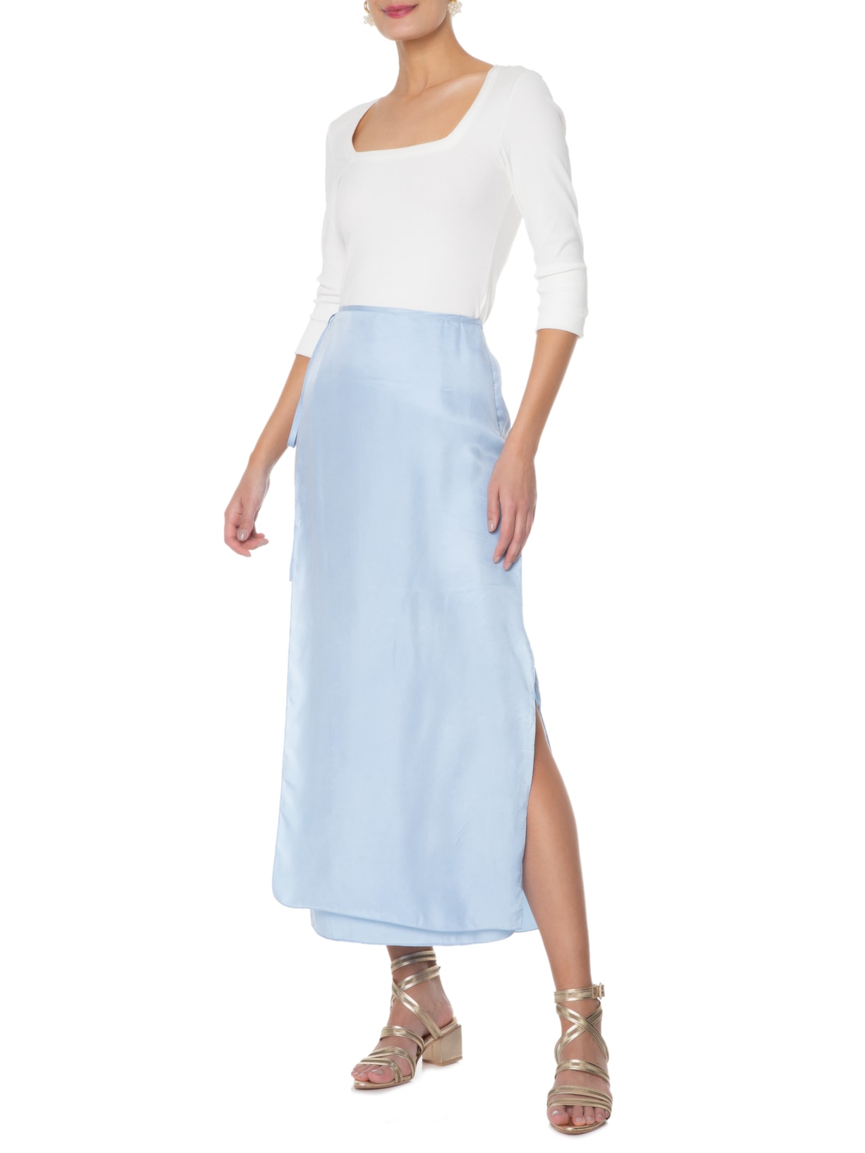 Saia Cupro Midi Pareô  Azul '2Essential