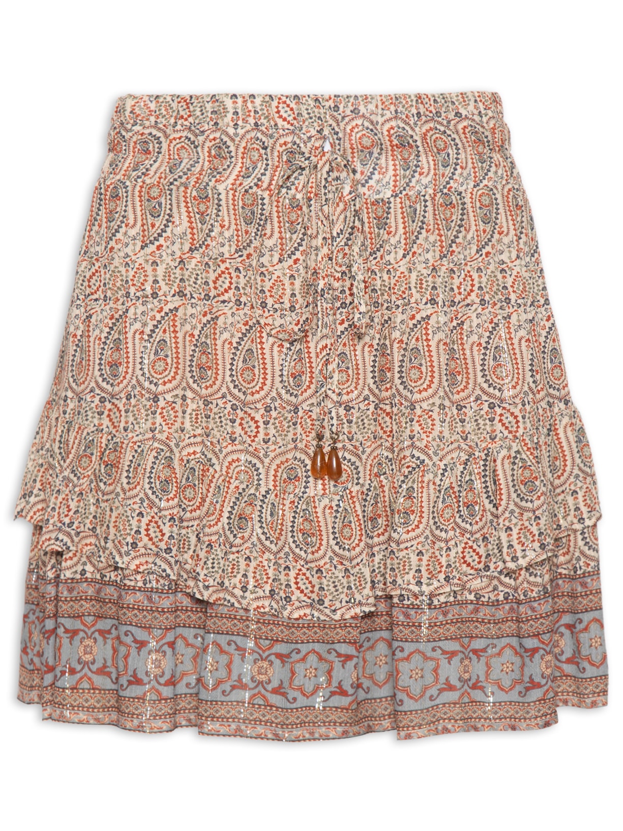 Saia Curta Babados Estampa Blink - Bege