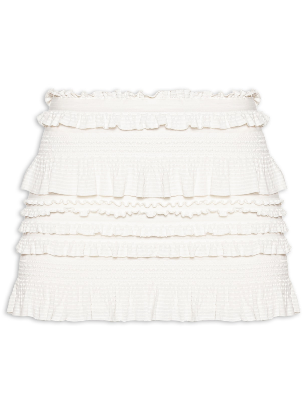 Saia Curta Babados Textura Branco Farm Praia