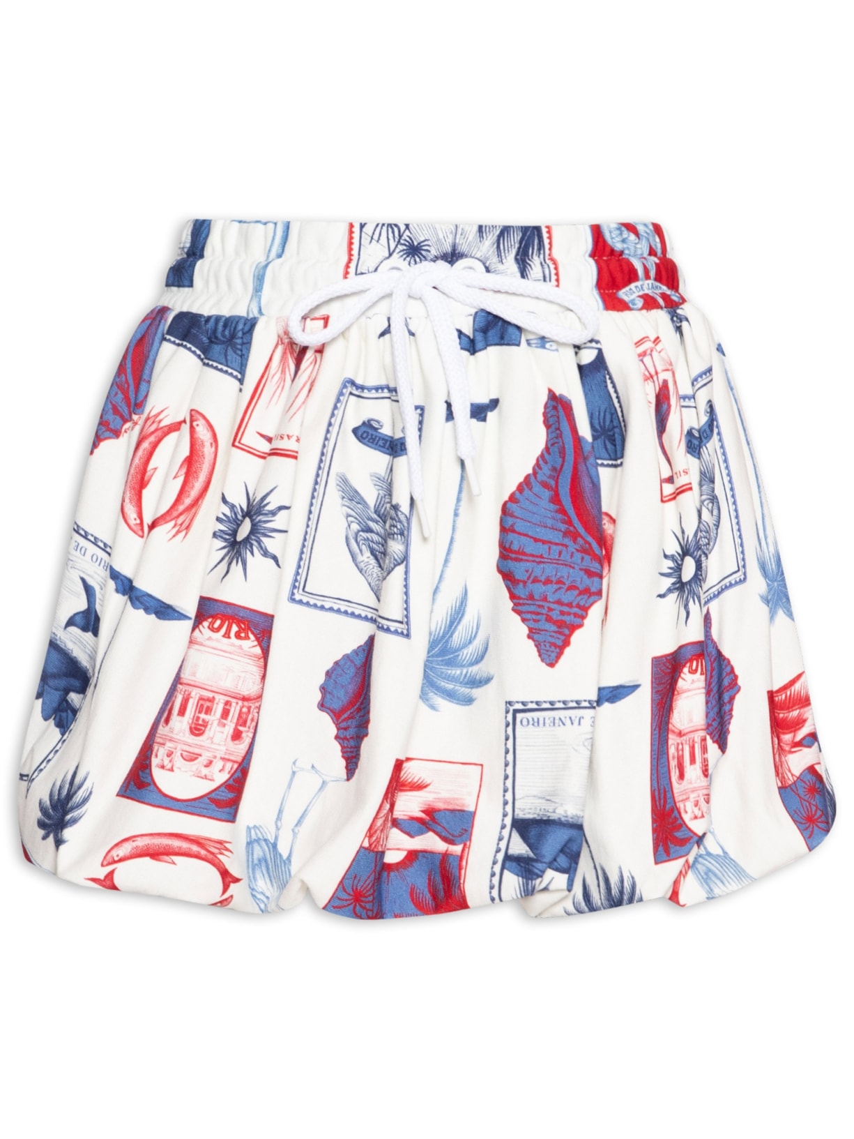 Saia Curta Balonê Moletom Tropical Vinta Branco Farm