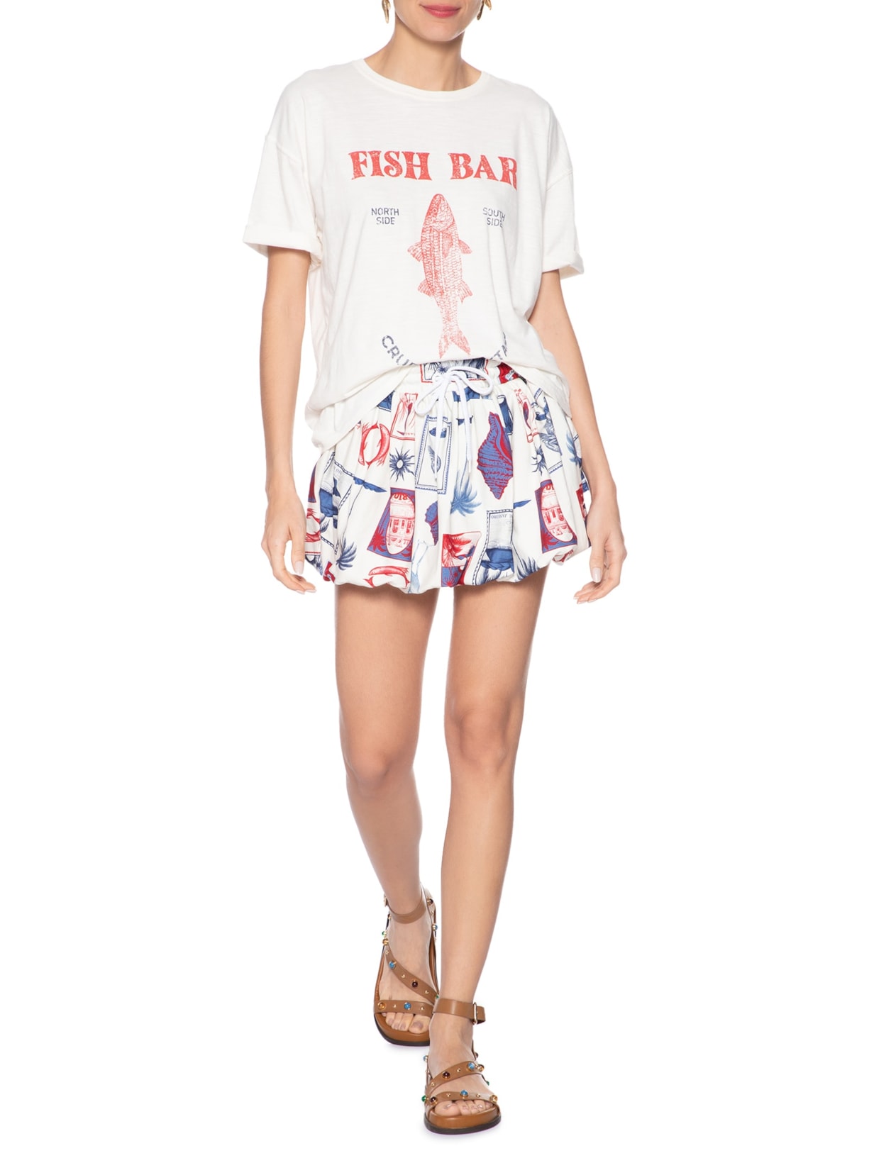 Saia Curta Balonê Moletom Tropical Vinta Branco Farm