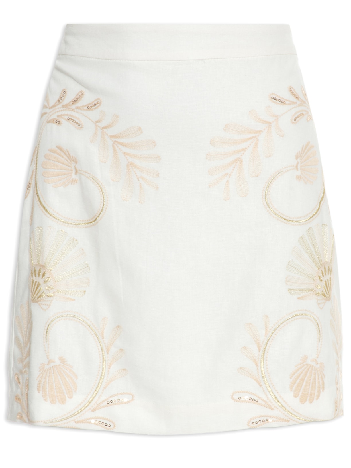 Saia Curta Bordado Concha - Off White
