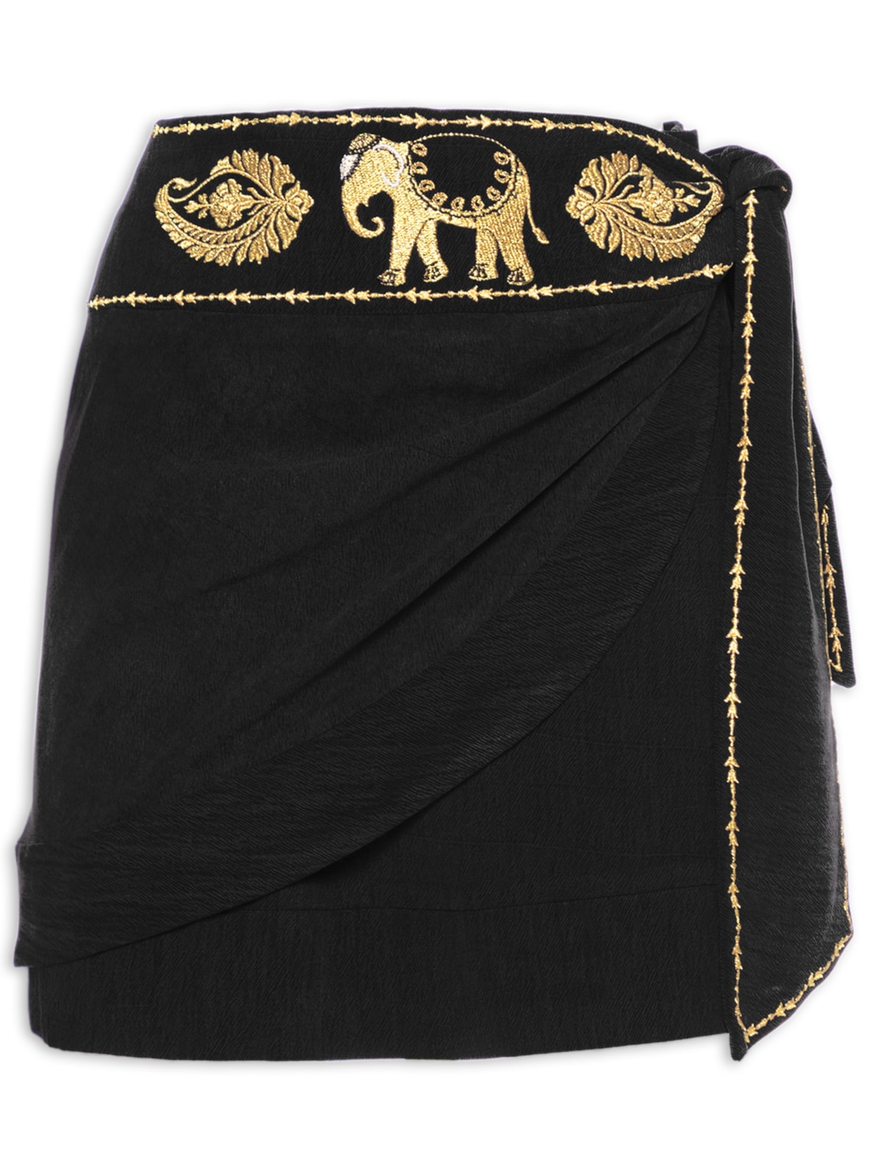 Saia Curta Bordado Ouro - Preto