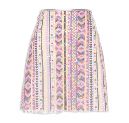 Saia Curta Carnaval Paetê Folk - Rosa