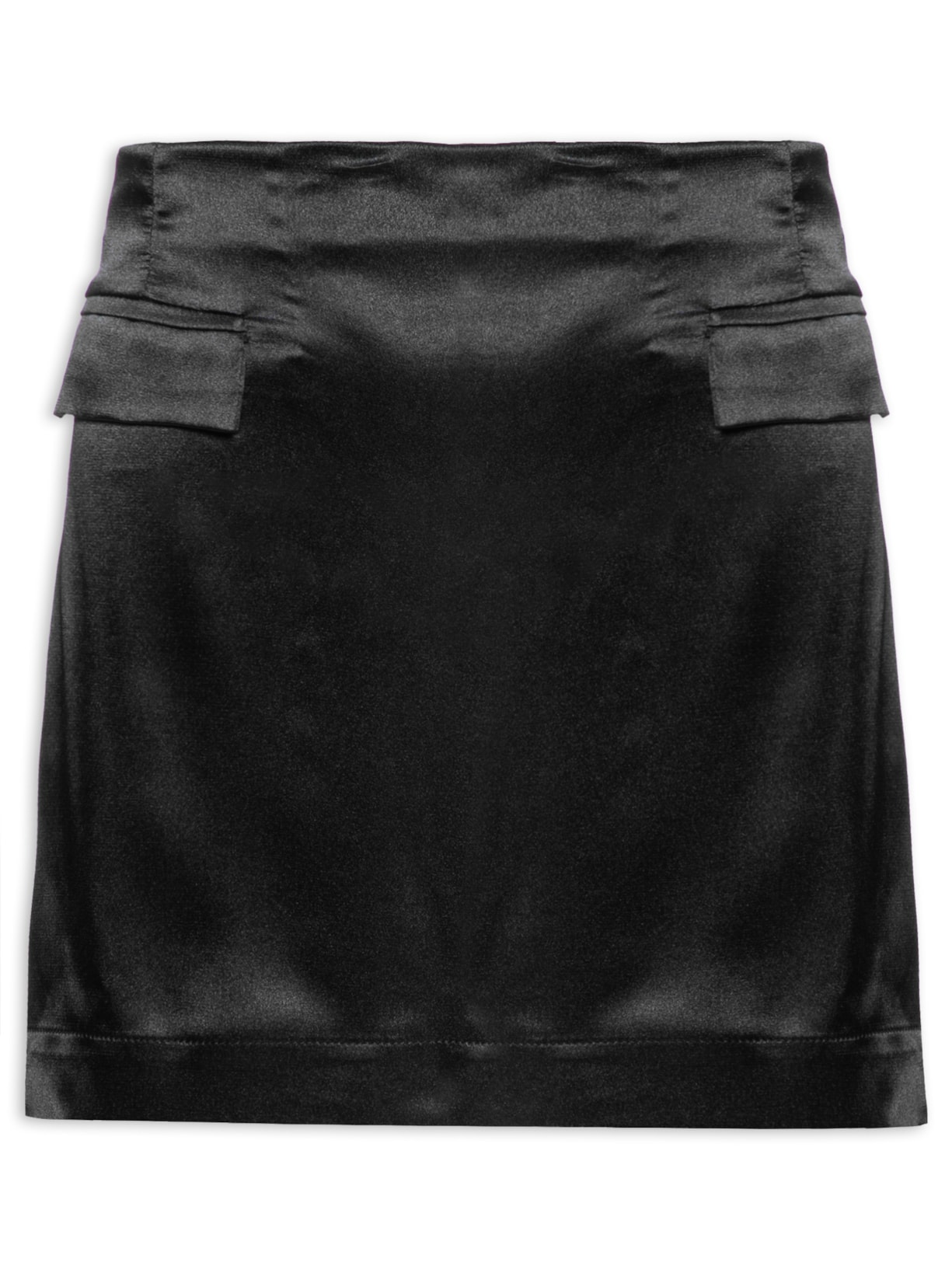 Saia Curta Cetim Bolsos Laterais - Preto