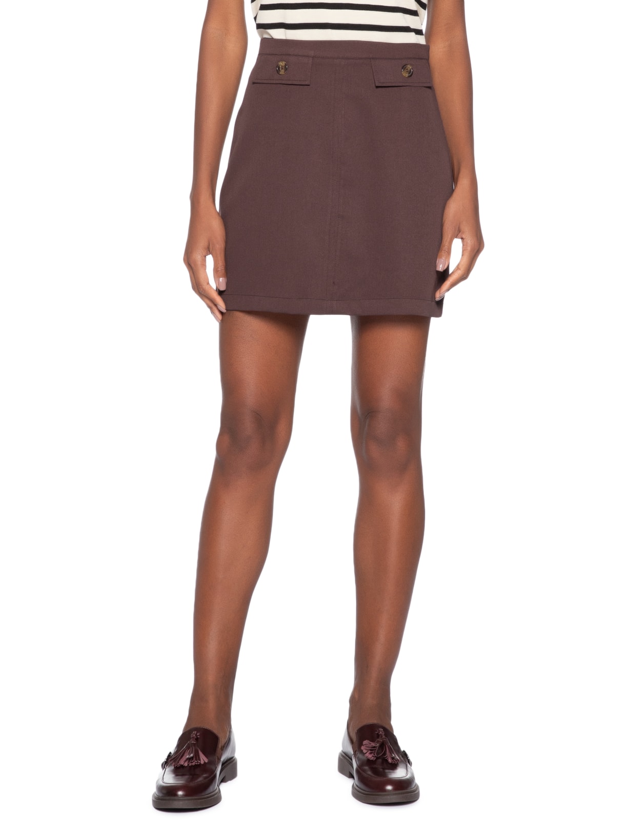 Saia Curta Detalhe Lapela Marrom Basiq