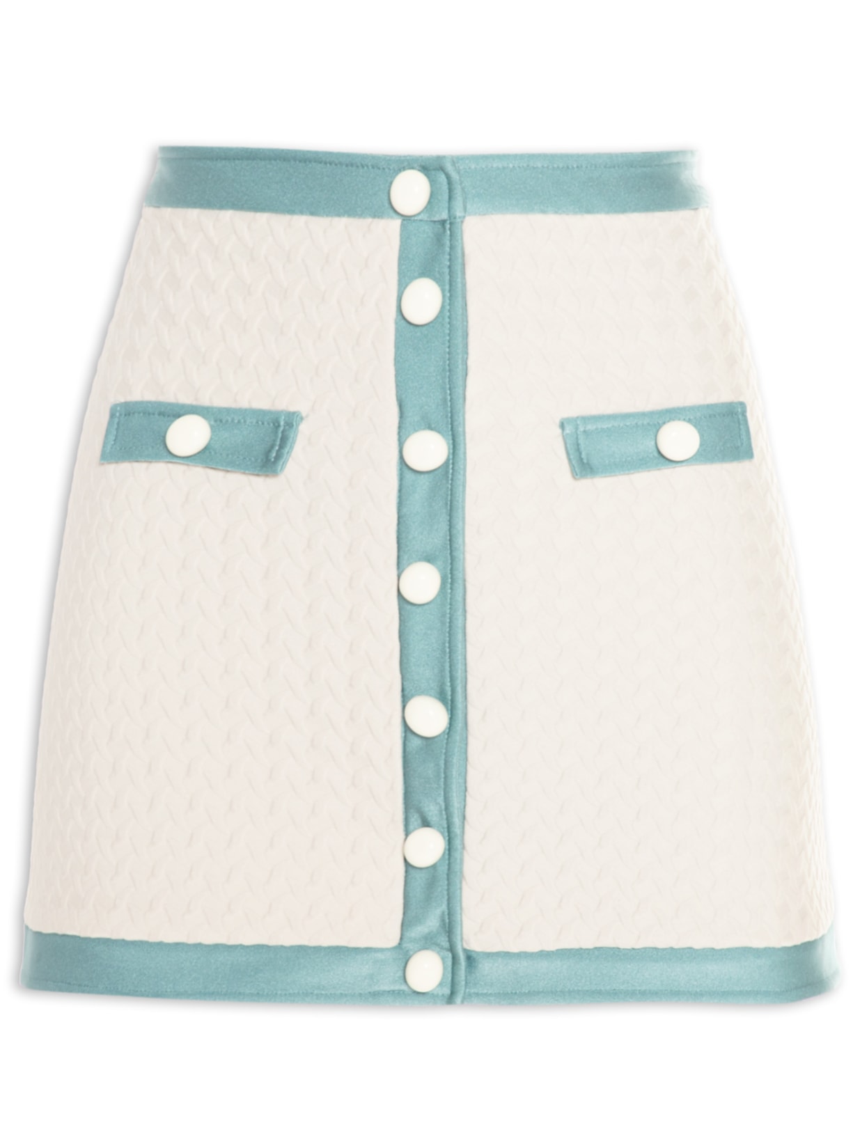 Saia Curta Detalhes Bolsos Off White Adriana Degreas