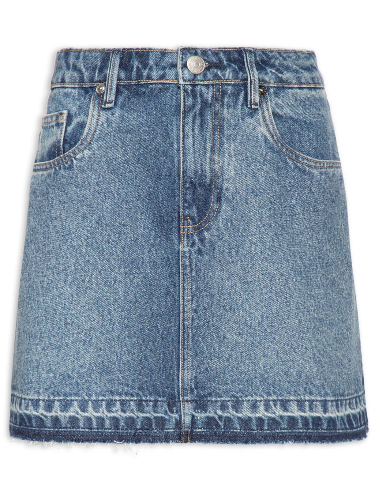 Saia Curta Jeans Box Barra Desfeita - Azul