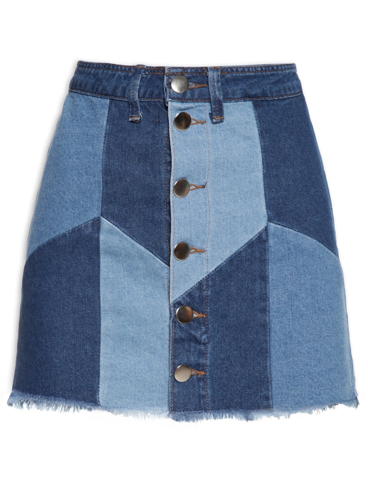 Saia Curta Jeans Patchwork - Azul