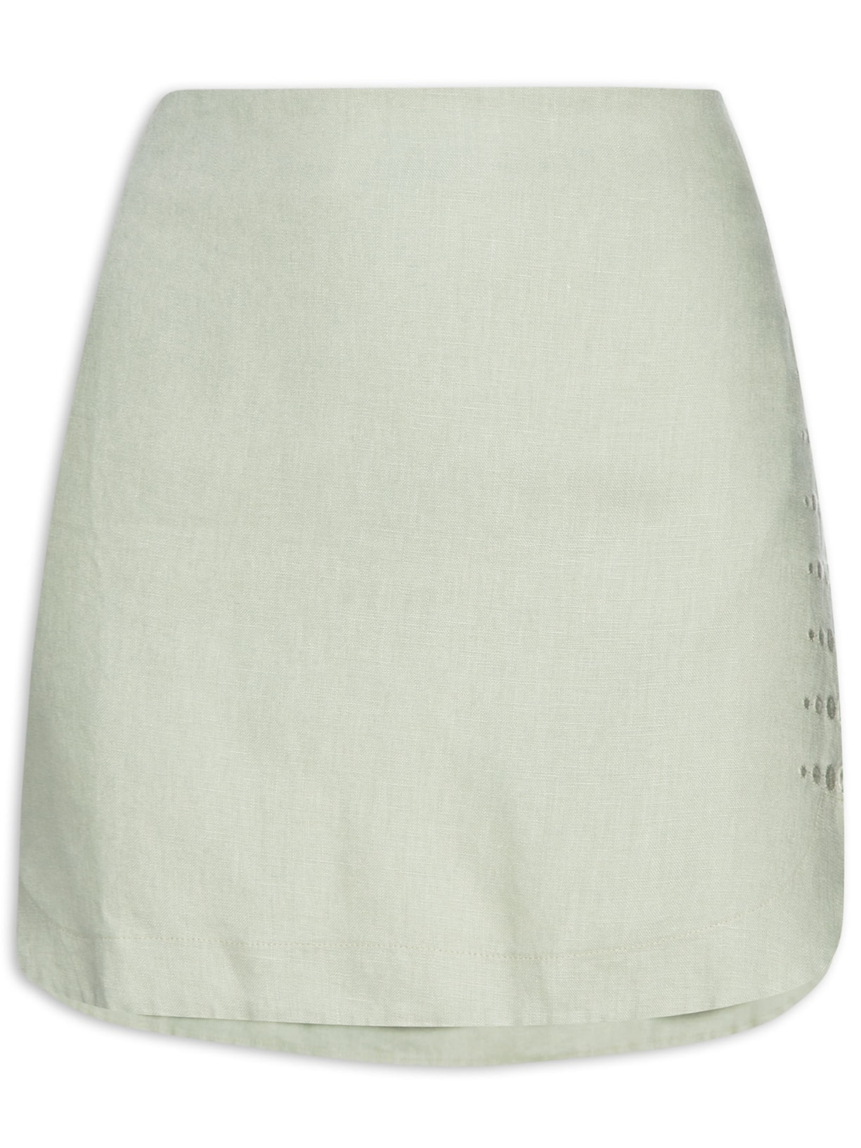 Saia Curta Linho Bordado Espelho - Verde