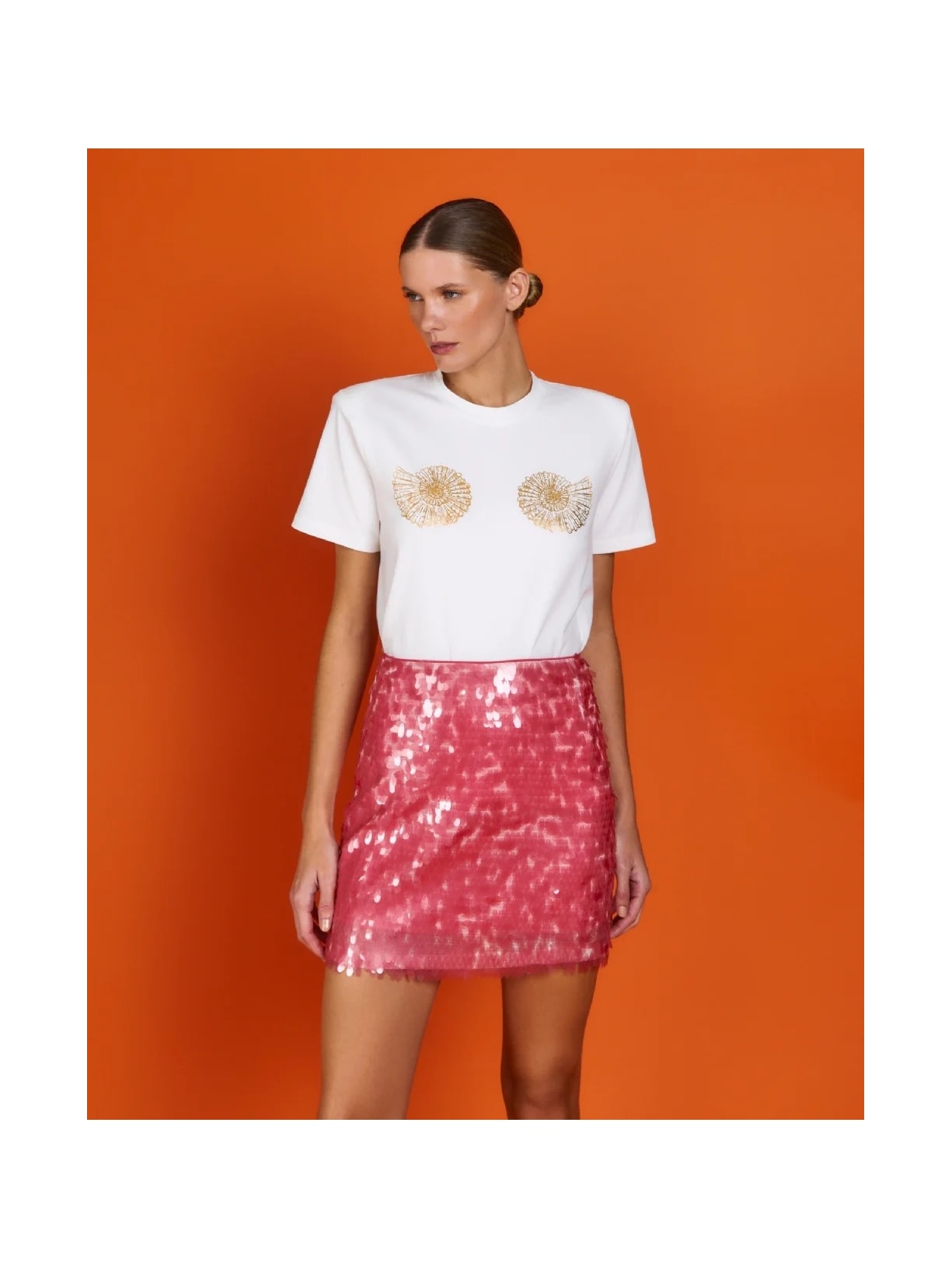 Saia Curta Mareh Escama Rosa Shop Ginger