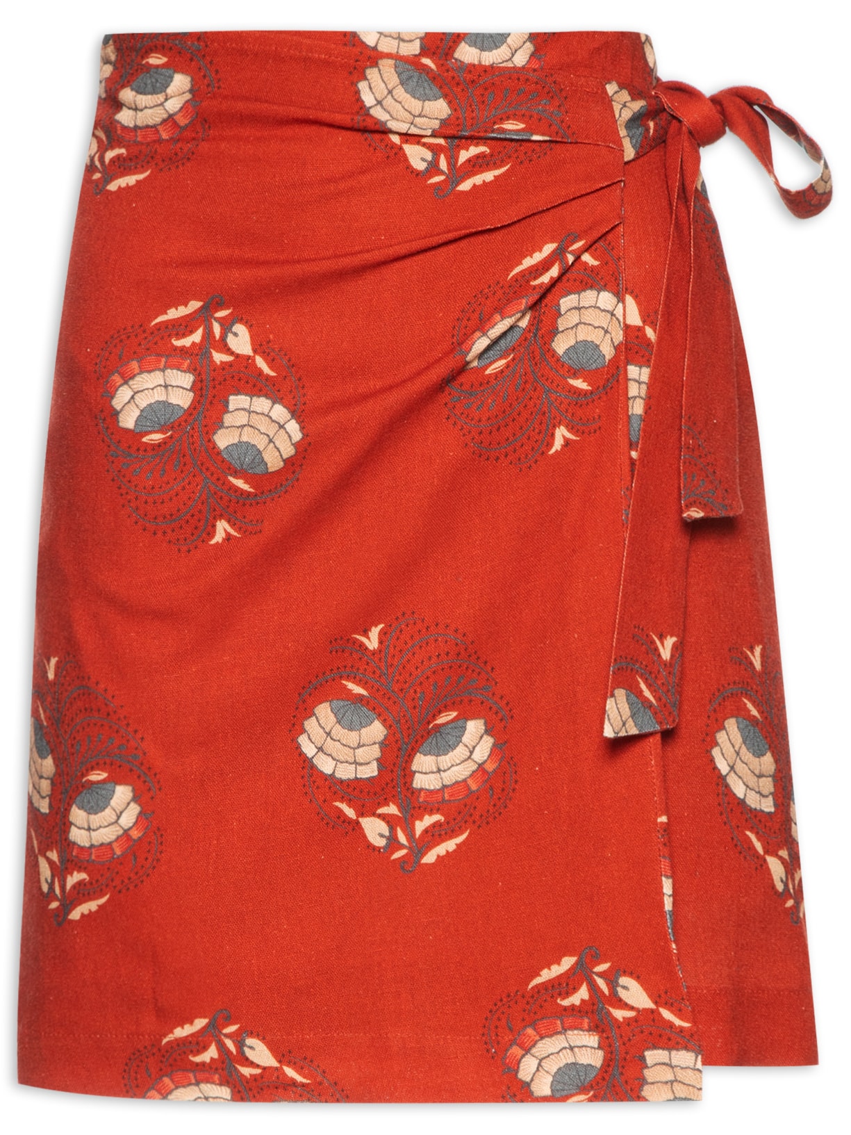 Saia Curta Pareo Estampa Ramo - Vermelho