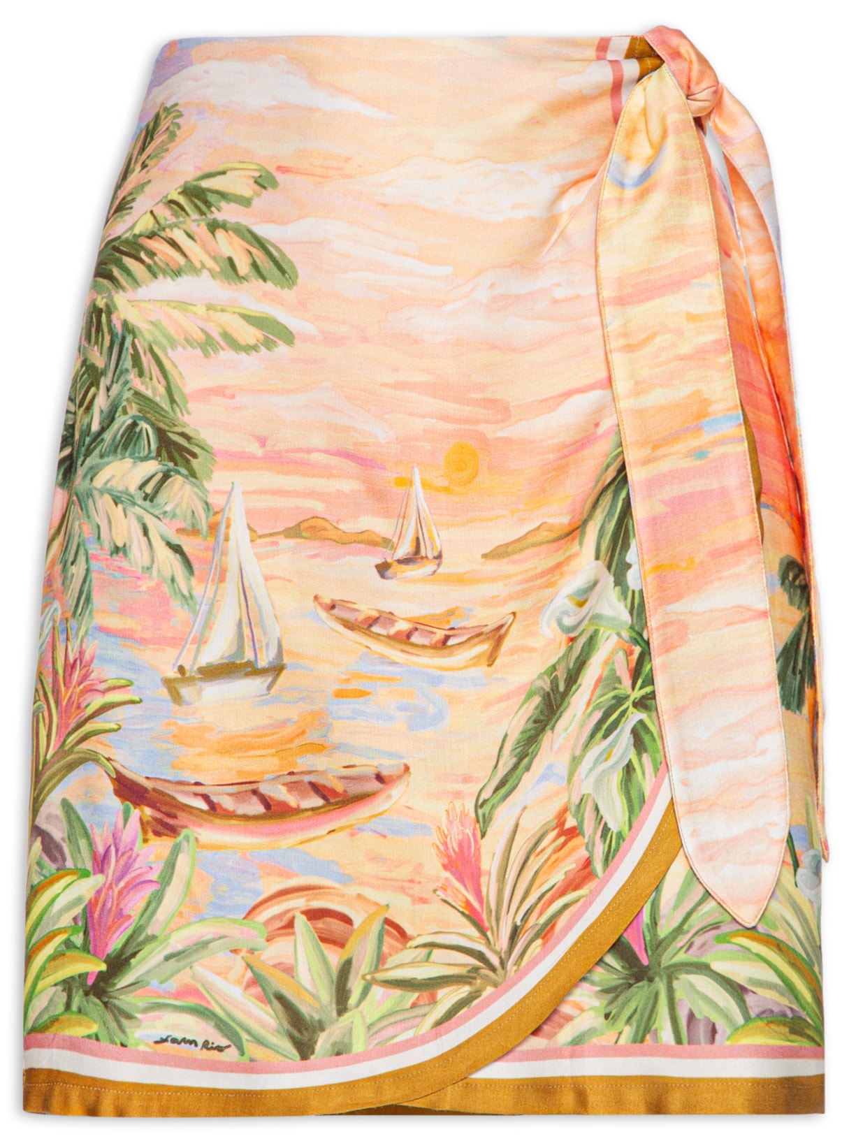 Saia Curta Pareô Pintura Tropical - Laranja