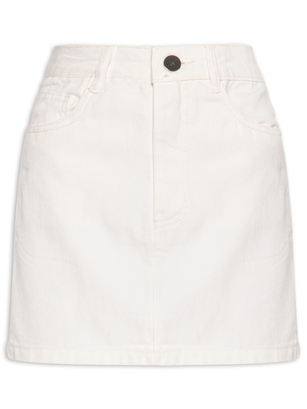Saia Curta Reta Jeans Off White Basiq
