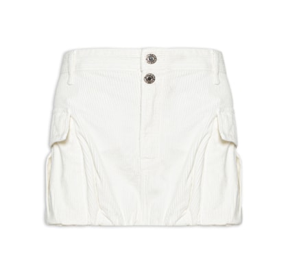 Saia Curta Sarja Pregas Na Barra Cotelê- Branco