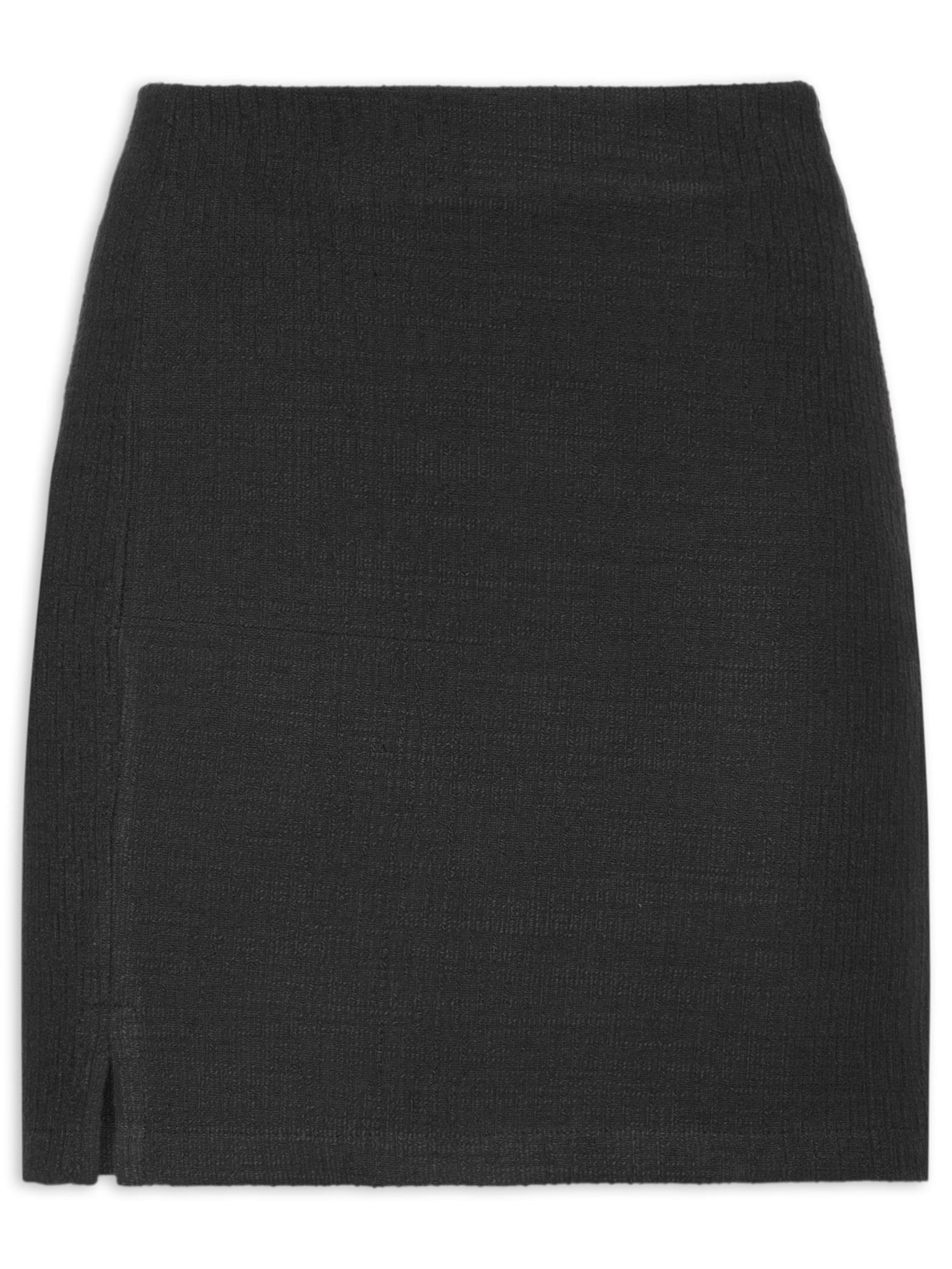 Saia Curta Tweed Com Fenda Preto Basiq