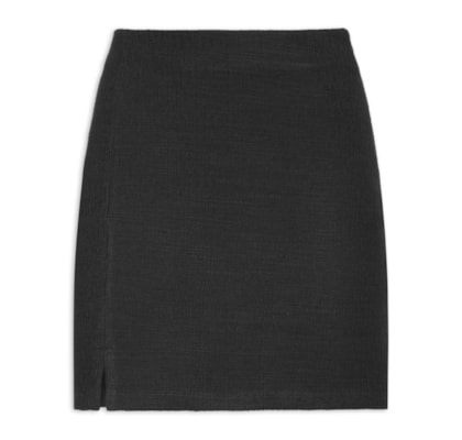 Saia Curta Tweed Com Fenda - Preto