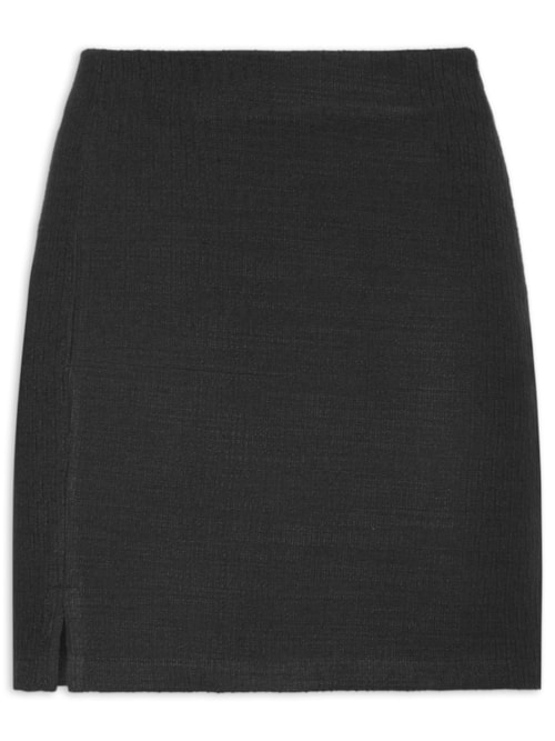 Saia Curta Tweed Com Fenda - Preto