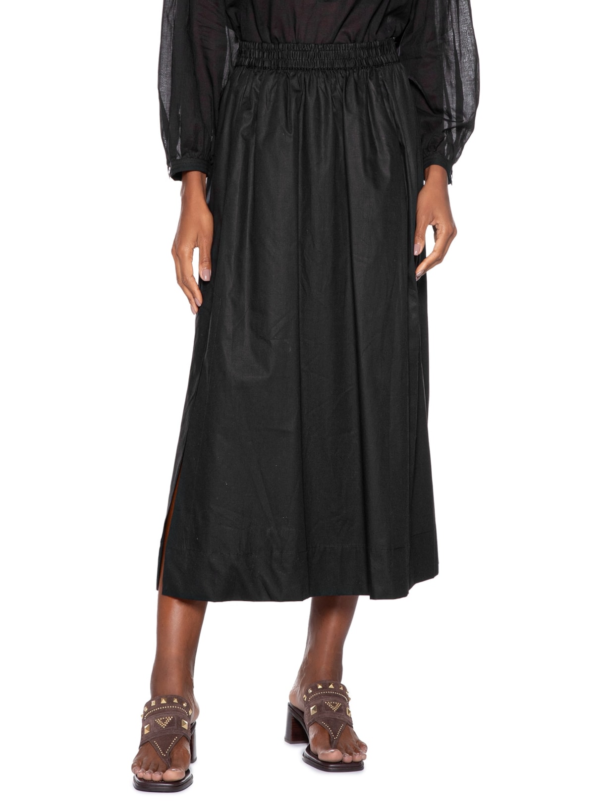 Saia De Algodão Midi Preta Preto Animale