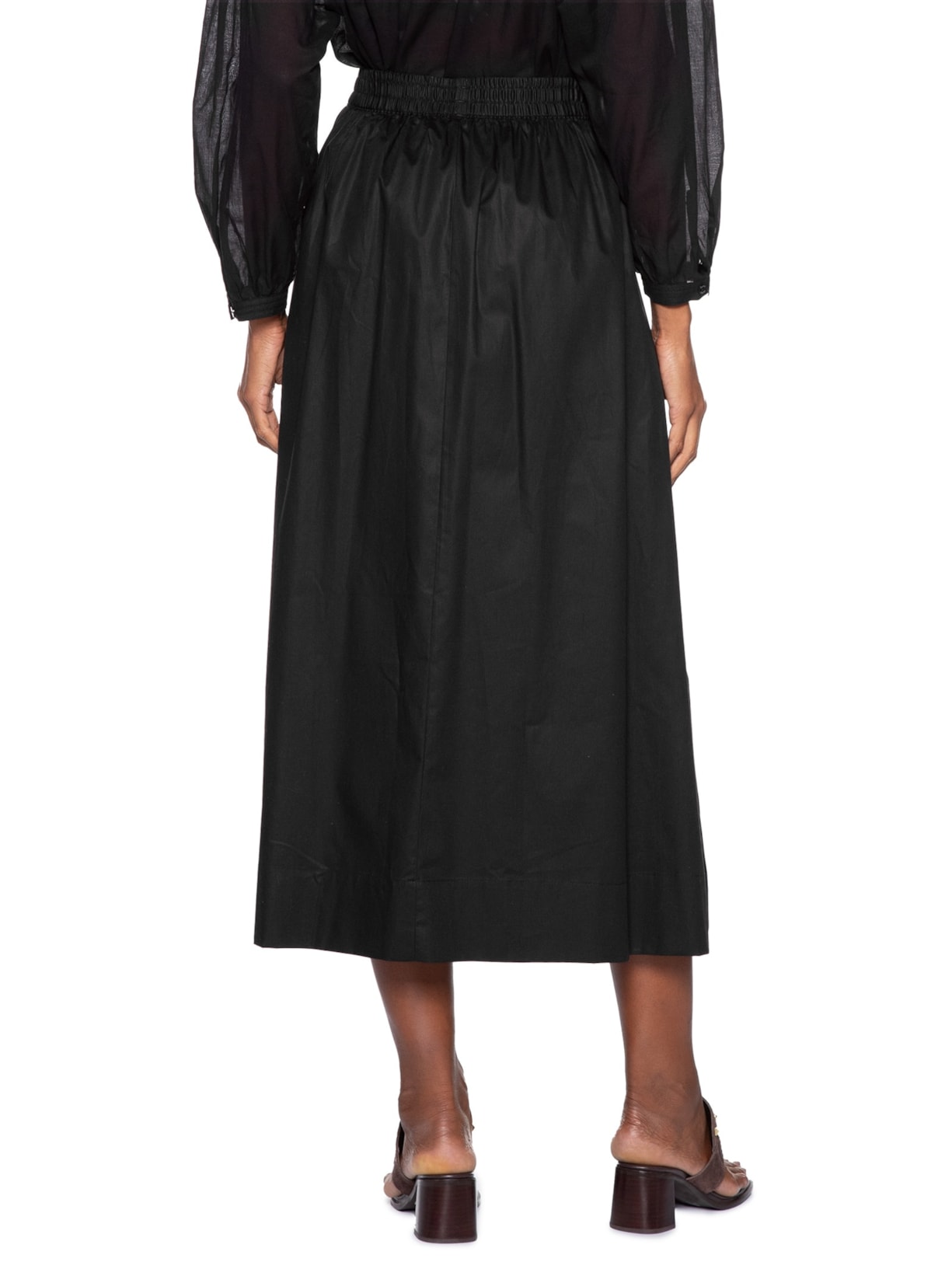 Saia De Algodão Midi Preta Preto Animale