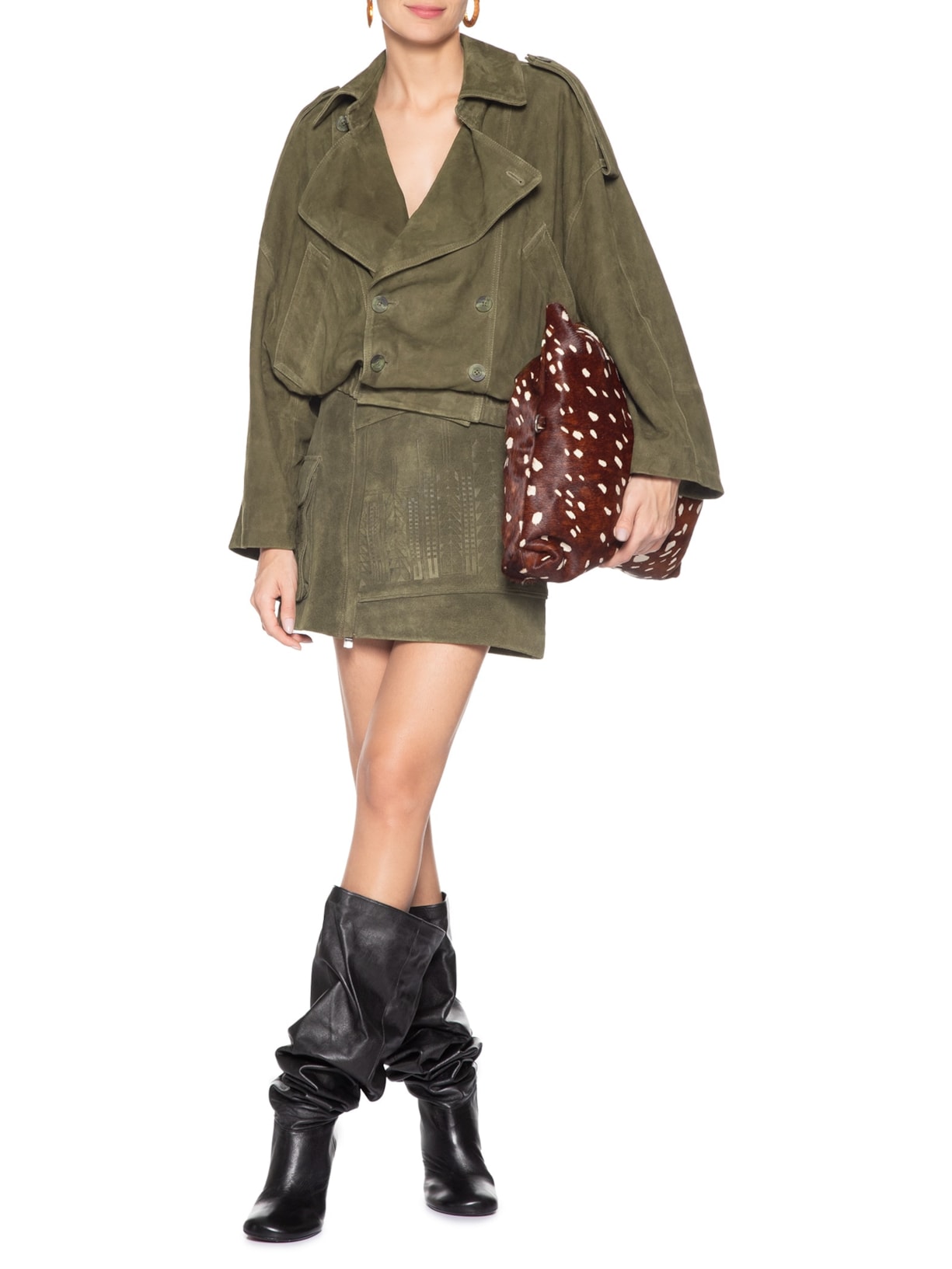 Saia De Chamois Curta Etnica Verde Animale