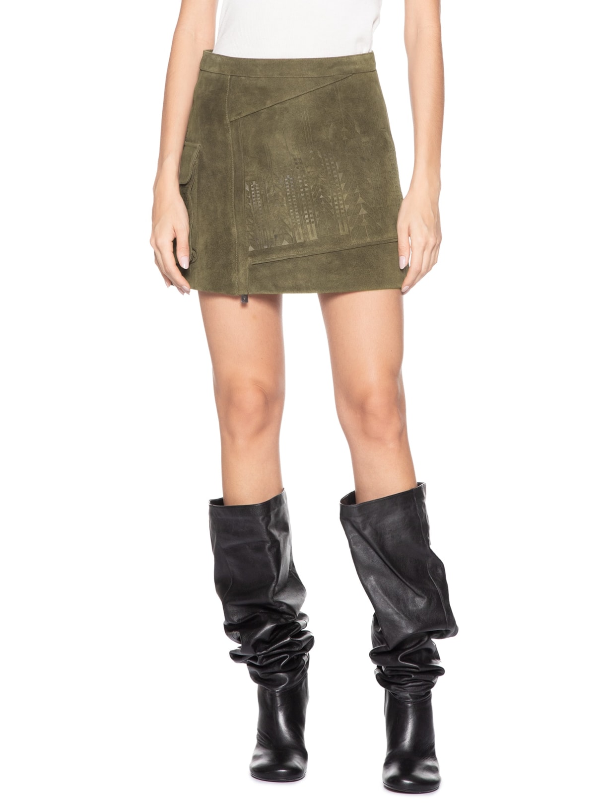 Saia De Chamois Curta Etnica Verde Animale