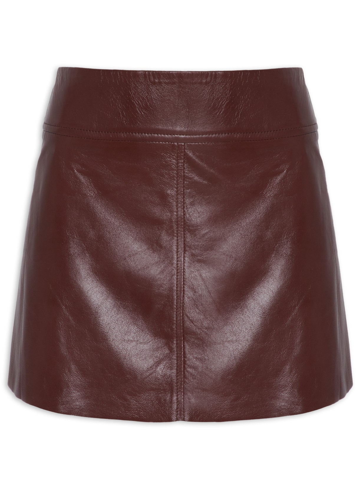 Saia De Couro Curta Básica Color - Marrom