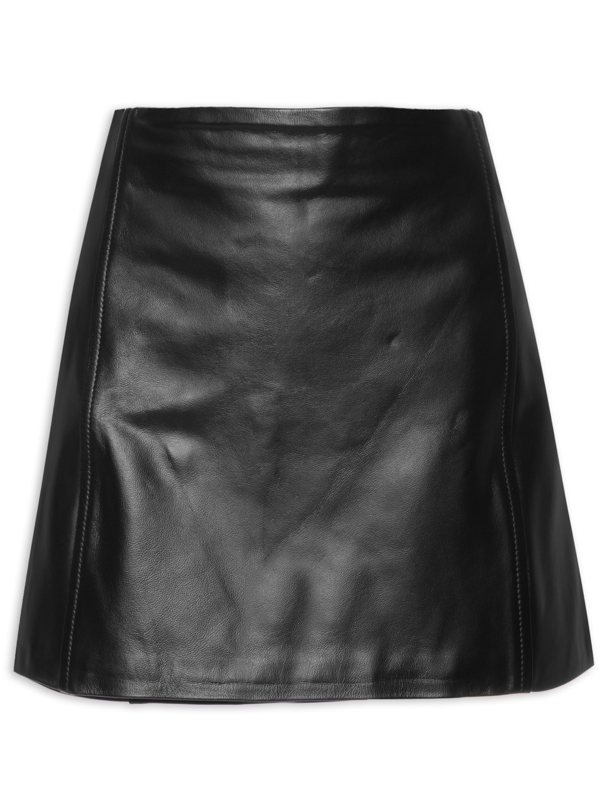 Saia de Couro Curta Básica - Preto