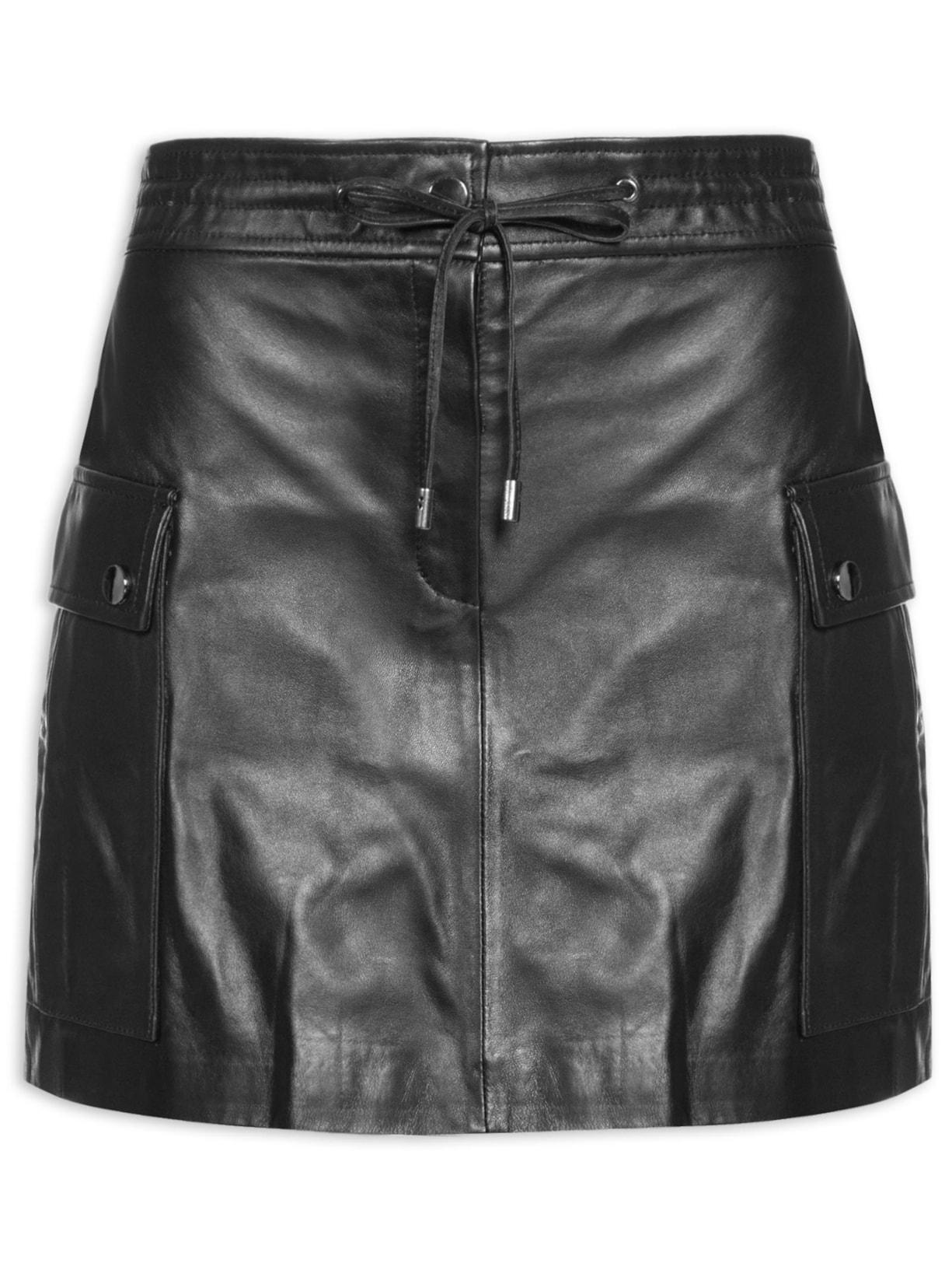 Saia de Couro Detalhe Cós – Preto