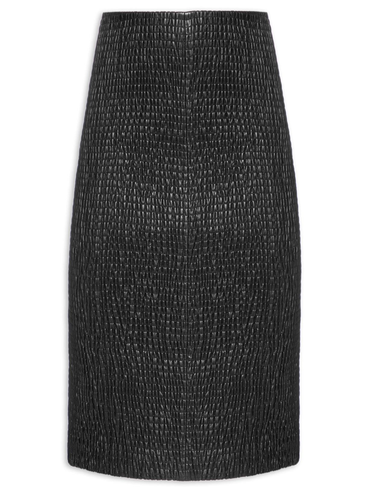 Saia De Couro Lastex Midi Cintura Alta - Preto