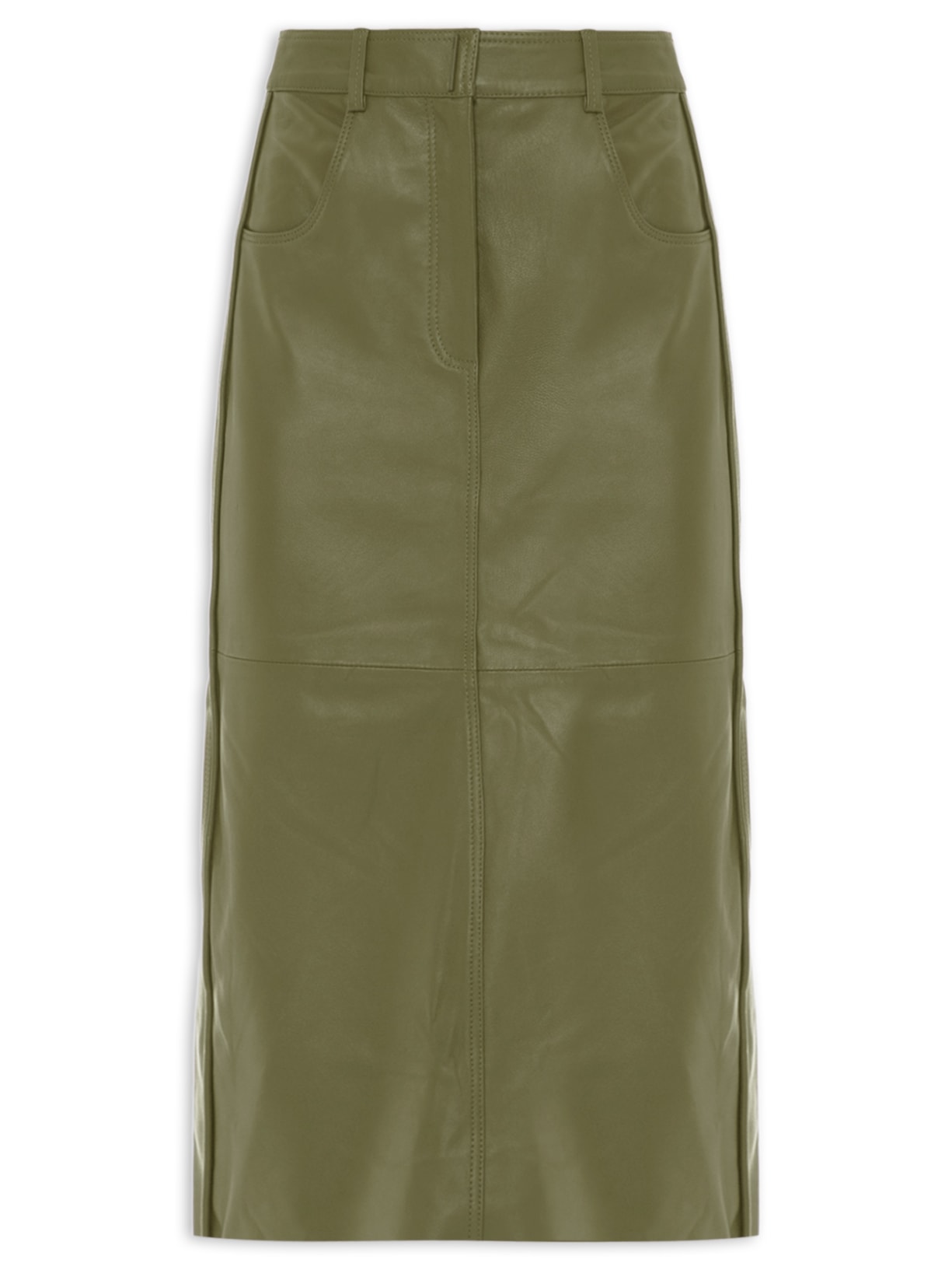 Saia De Couro Midi Botão Travessão - Verde