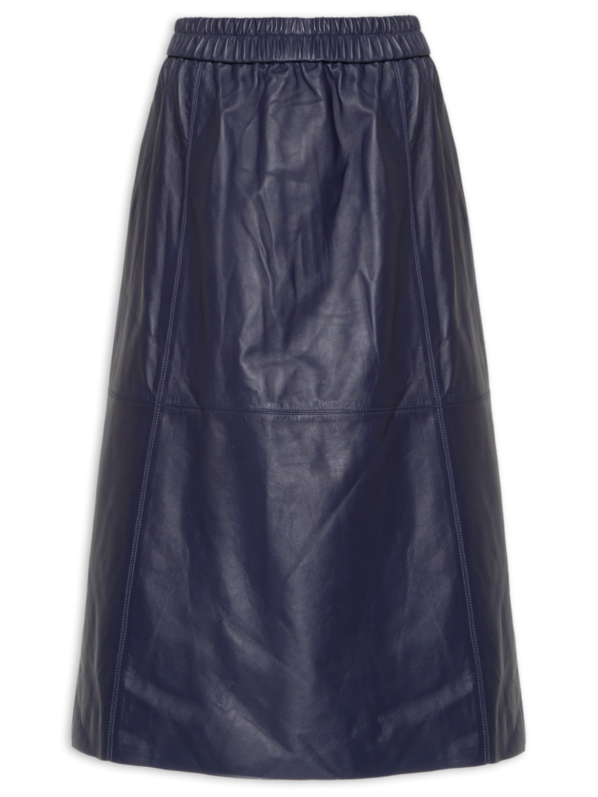 Saia De Couro Midi Cós Elástico - Azul