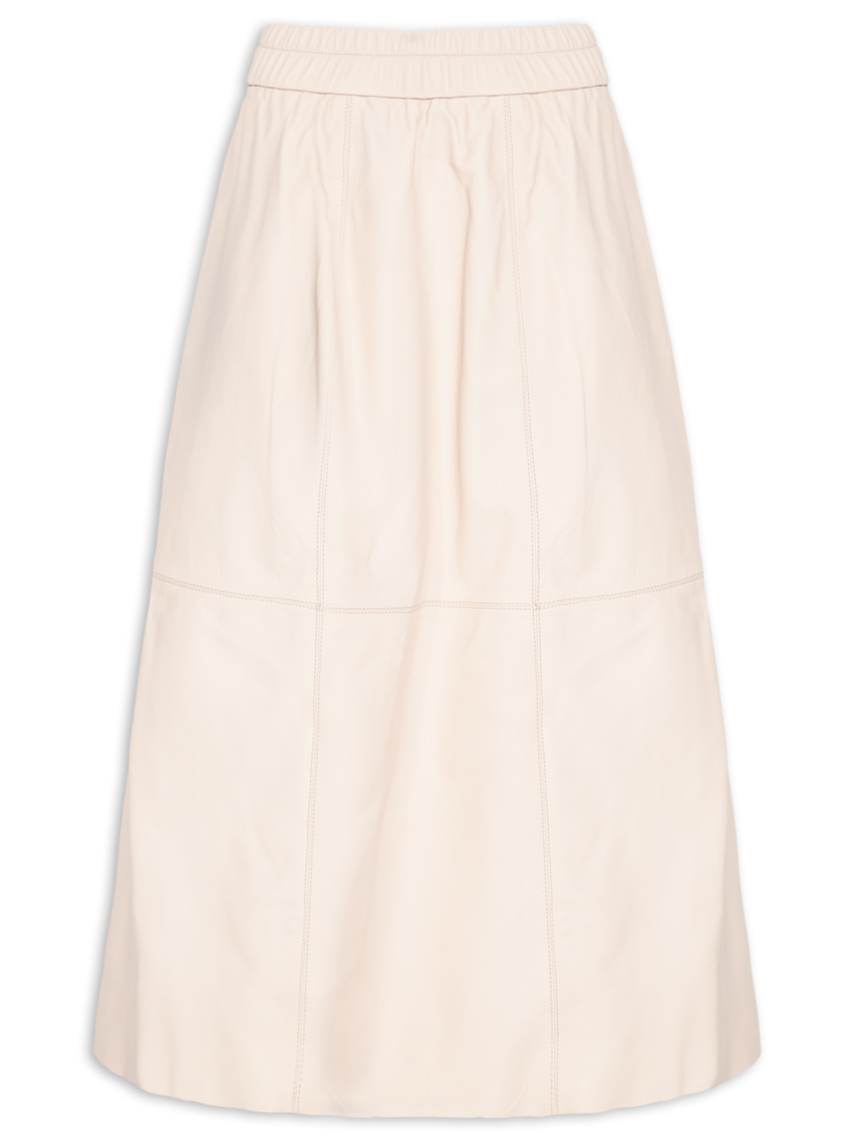 Saia De Couro Midi Cós Elástico - Bege