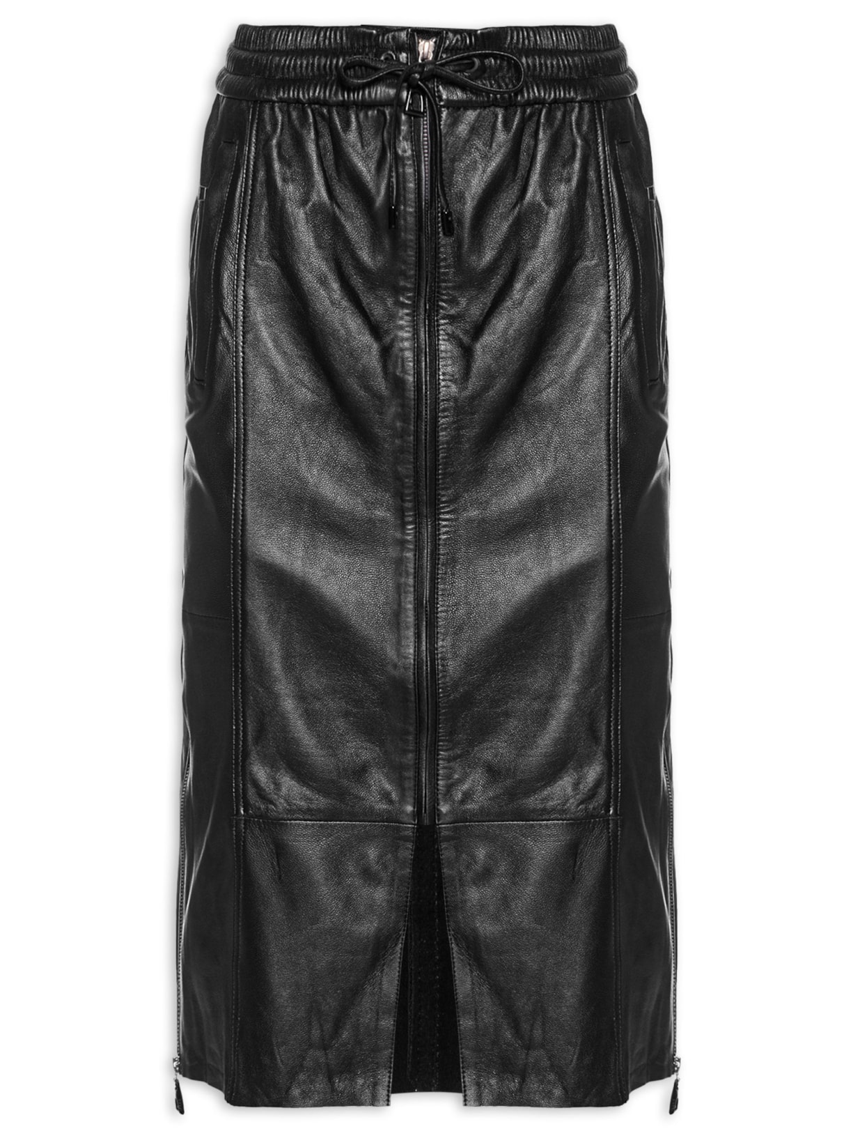 Saia De Couro Midi Sport Preto Animale