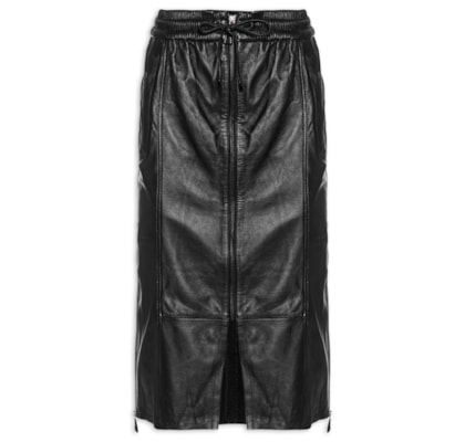 Saia De Couro Midi Sport - Preto