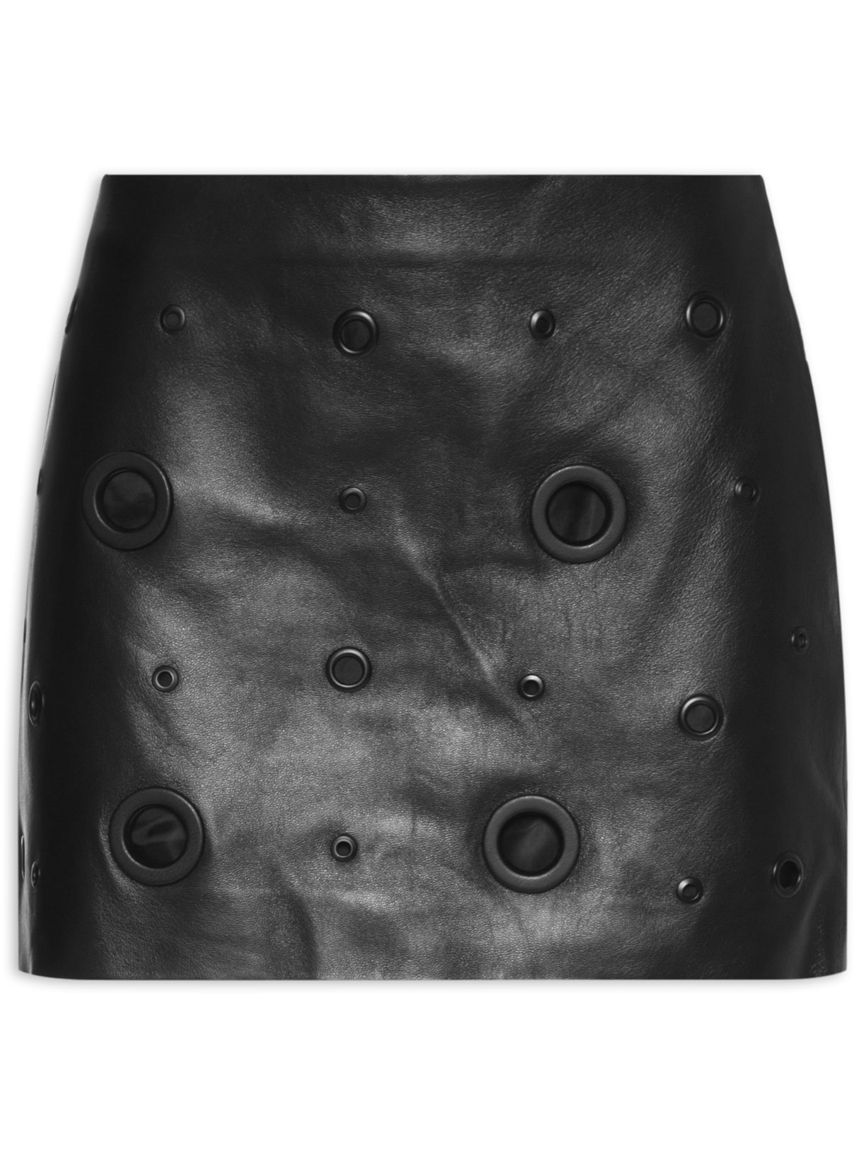 Saia De Couro Multi Ilhoses - Preto
