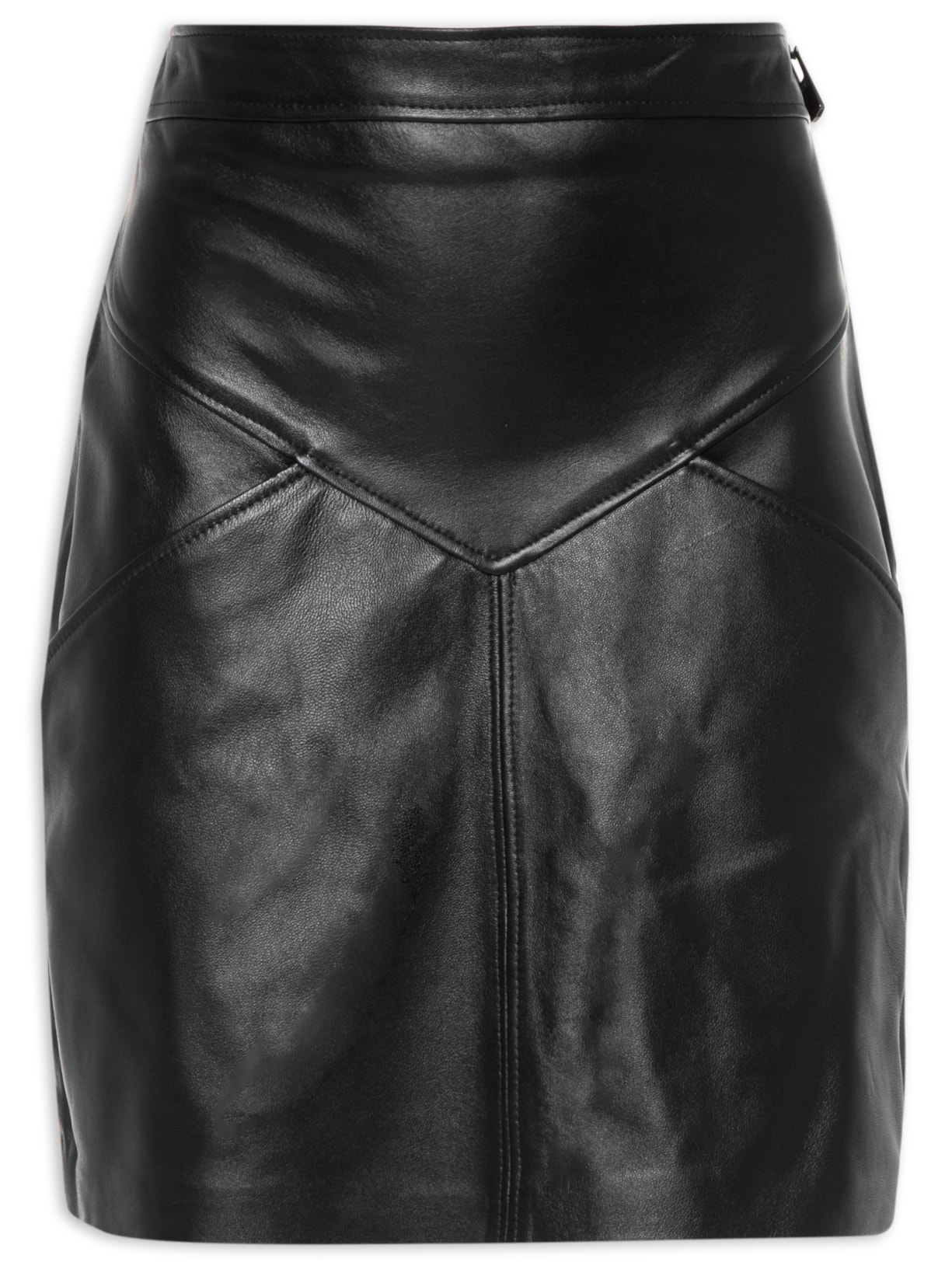 Saia De Couro Recortes Bolso Preto Animale