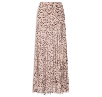 Saia De Georgette Longa Estampa Liberty Chelsea Detalhe Em Franjas - Marrom