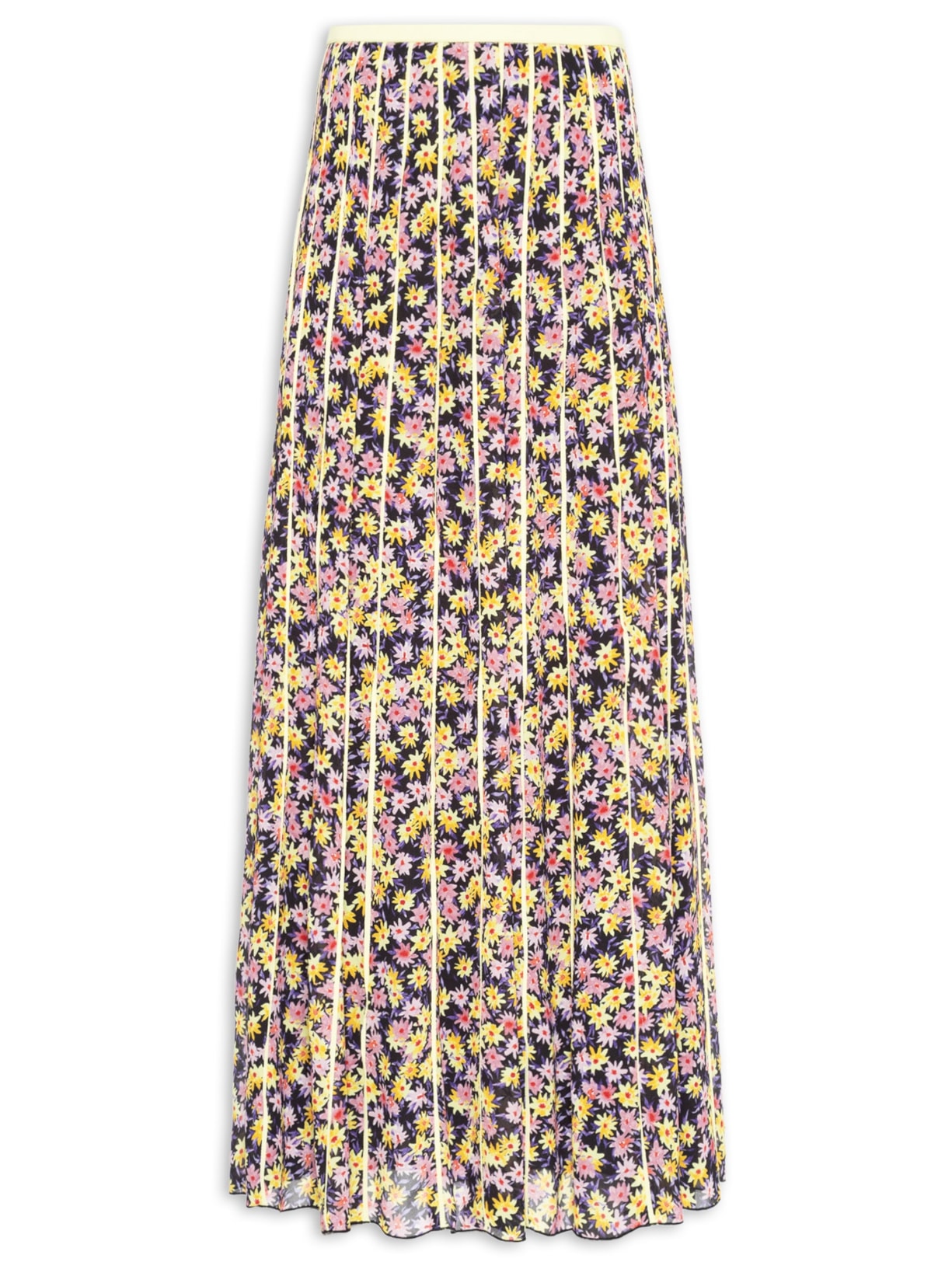 Saia De Georgette Longa Recorte Com Vivos Estampa Liberty Arte  Rosa Animale