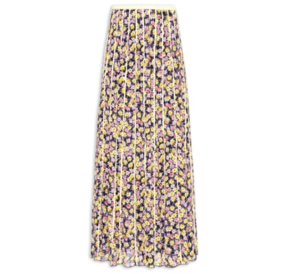 Saia De Georgette Longa Recorte Com Vivos Estampa Liberty Arte  - Rosa