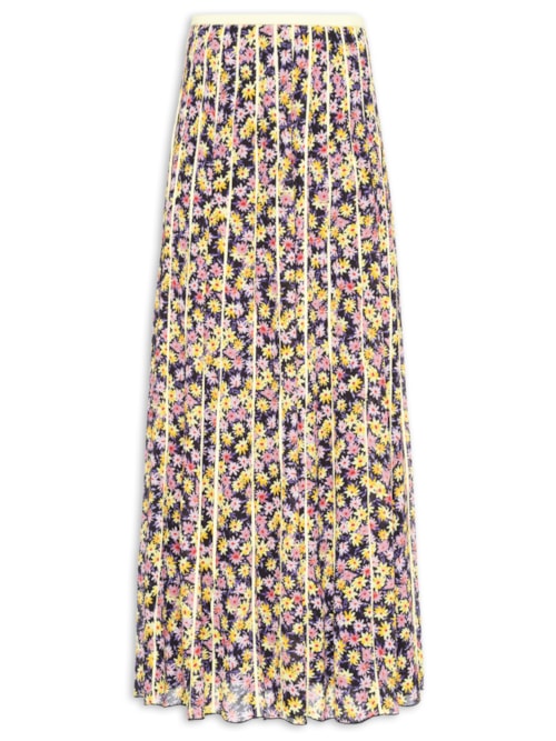 Saia De Georgette Longa Recorte Com Vivos Estampa Liberty Arte - Rosa