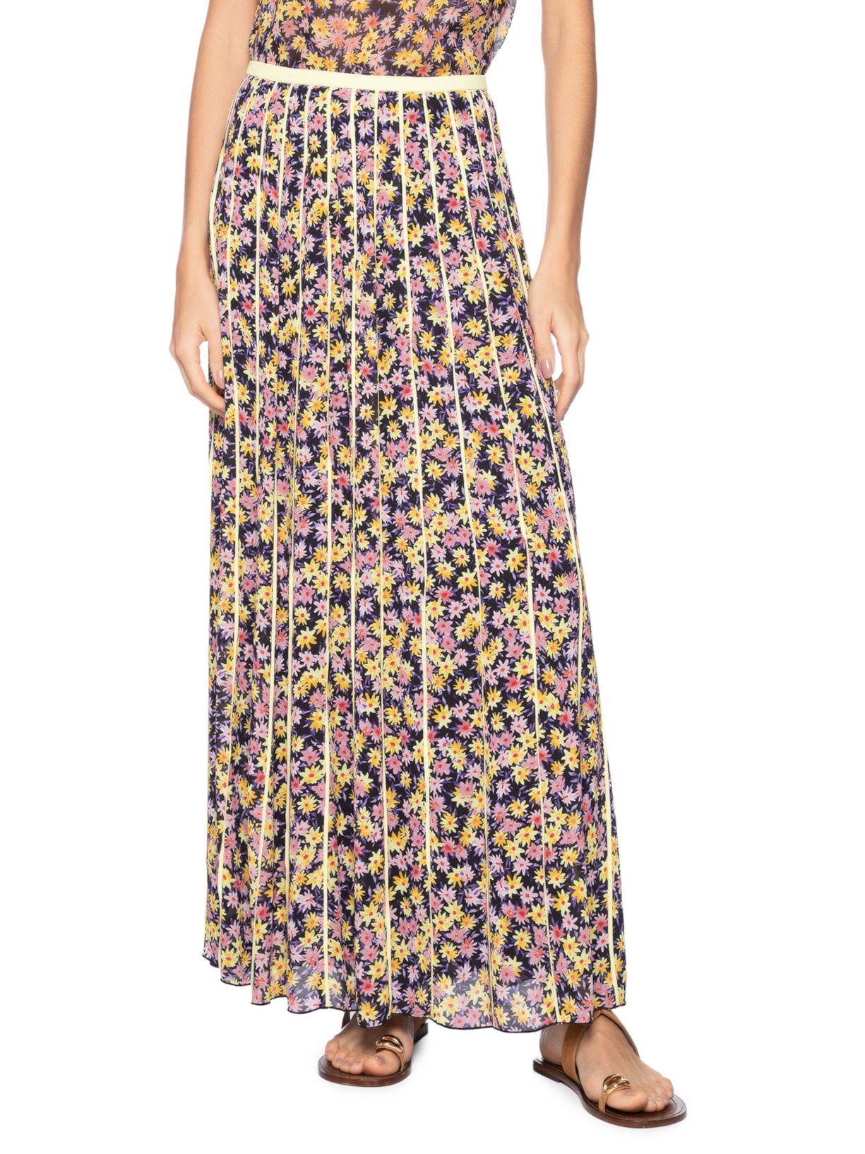 Saia De Georgette Longa Recorte Com Vivos Estampa Liberty Arte  Rosa Animale