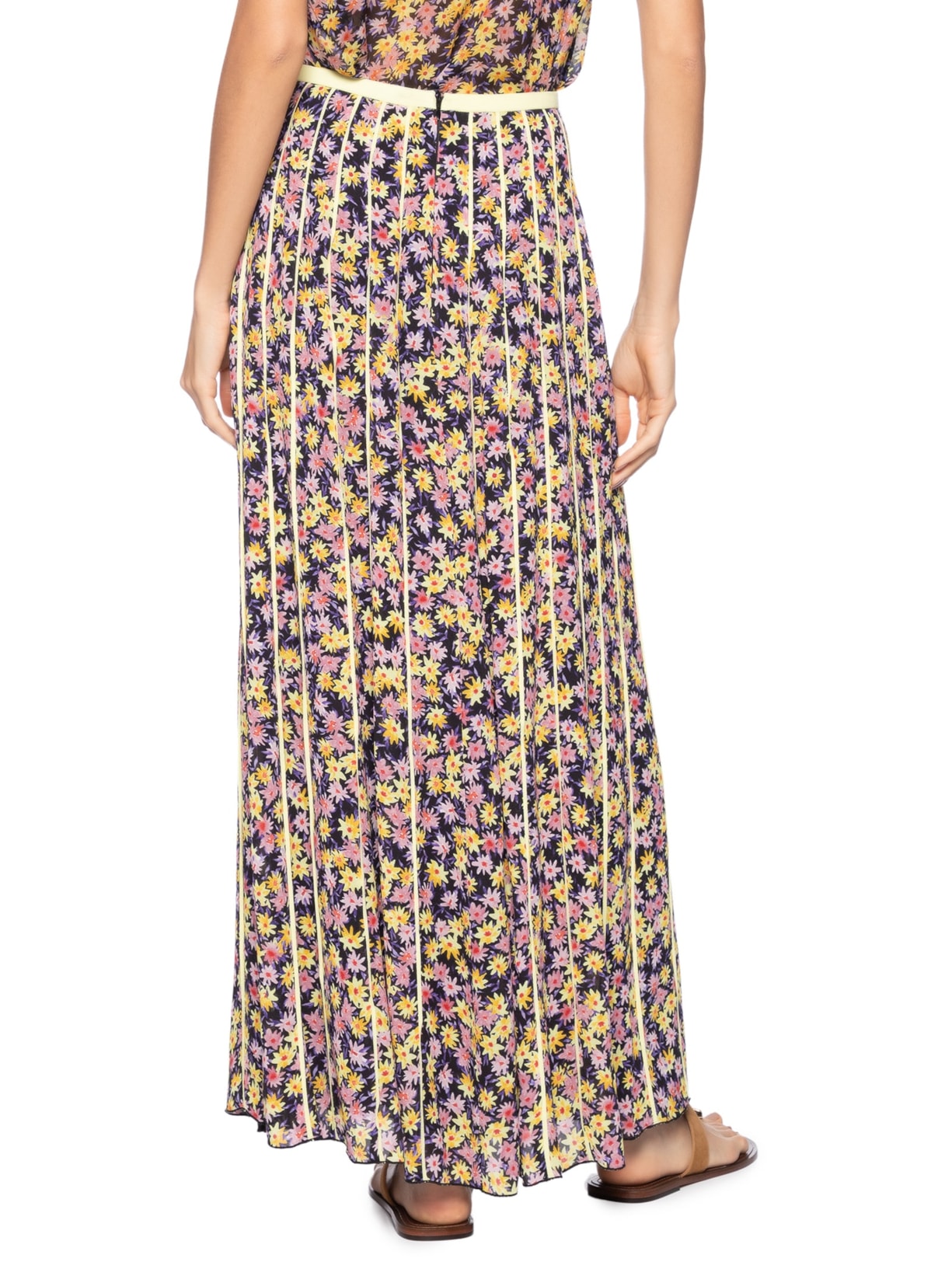 Saia De Georgette Longa Recorte Com Vivos Estampa Liberty Arte  Rosa Animale