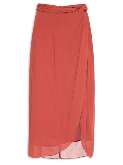 Saia De Georgette Pesado Midi Pareô Vermelha - Vermelho